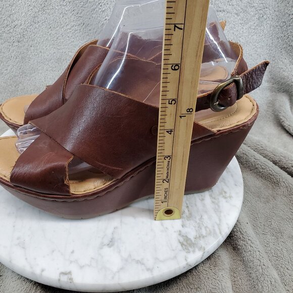 Born Shoes Womens Size 9 M/W Brown Leather Emmy II Wedge Sandals - Picture 4 of 11